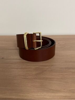 MNG Mango 100% Leather Square Buckle Brown Belt Made In Spain Size Small